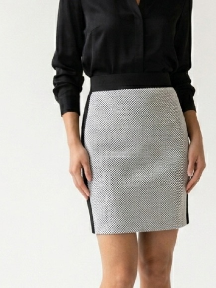 Akris Punto Black & White Mesh Overlay Pencil Skirt Size 2